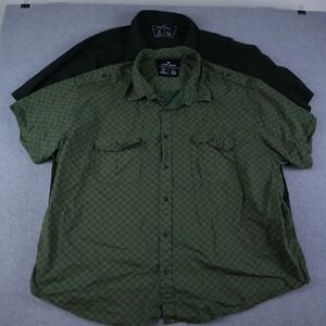 Steves Jeans Shirt Mens 4XL Flap Pocket Button Up Green Short Sleeve Lot of 2